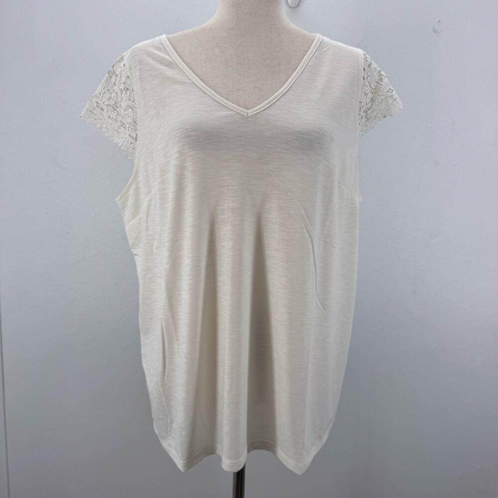 NWT Lacey Chabert Lace Short Sleeve Ivory Top Shirt Womens 1X Modest Casual Cozy